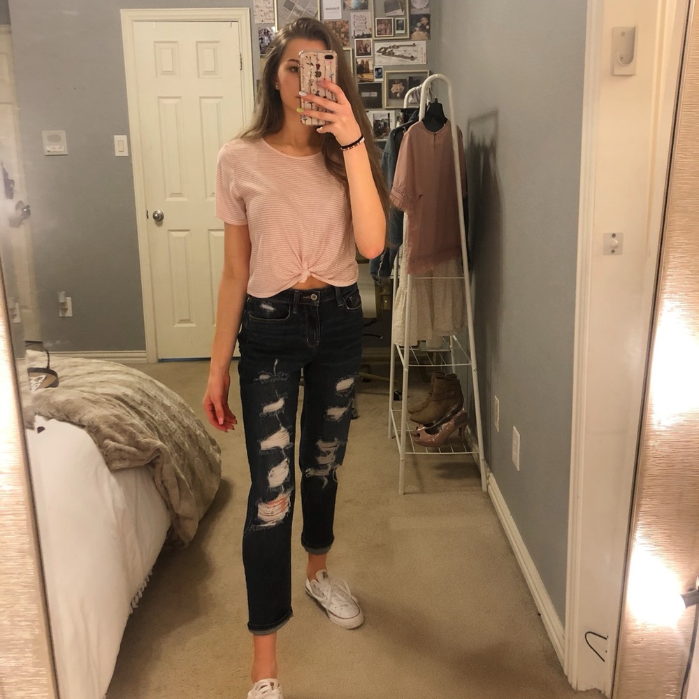 Pacsun light pink striped crop top with tie